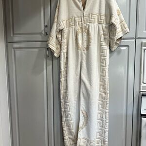 ROBES of CALIF. Terry Cloth Towel Texture Vtg Robe Cream & Tan Patterned Robe